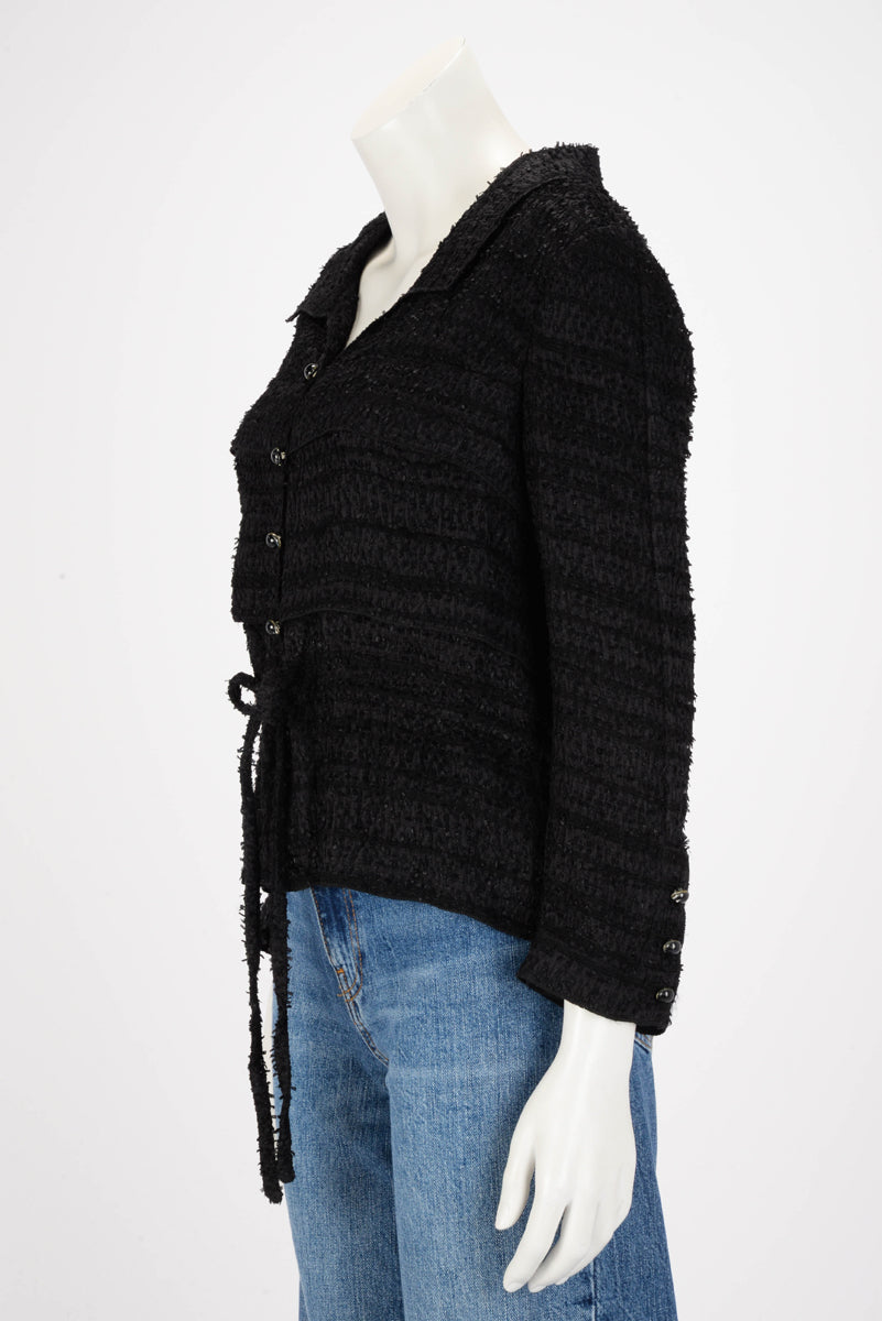 Chanel Black Lightweight Boucle Drawstring Waist Jacket FR 42