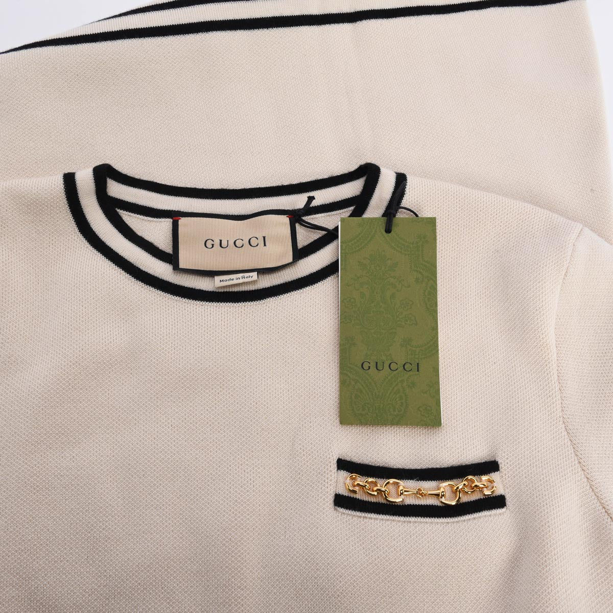 Gucci Ivory Wool Contrast Trim Horsebit Mini Dress M
