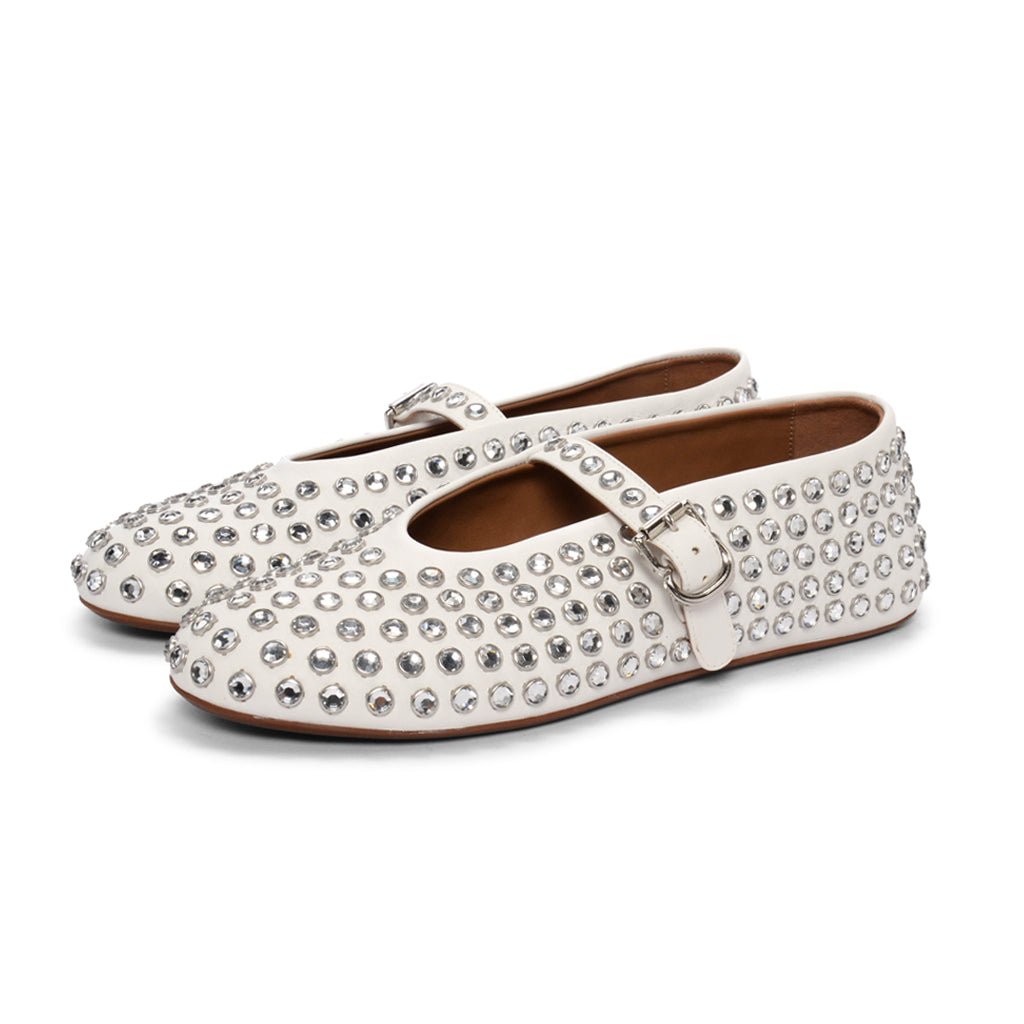 Alaia White Leather Crystal Embellished Ballet Flats 38.5
