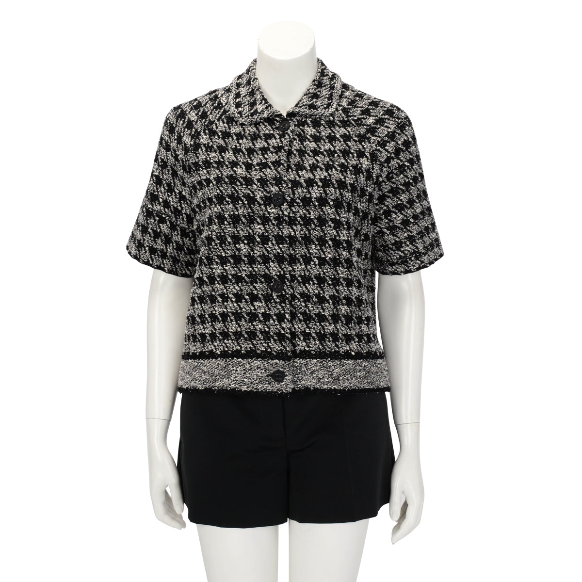 Dior Black & White Technical Knit Houndstooth Short Sleeve Jacket FR 40