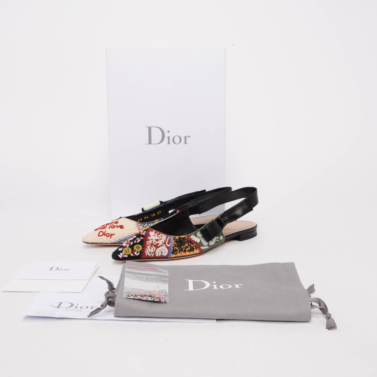 Dior Multi Colour Patch Embroidery Sweet-D Slingback Flats 39