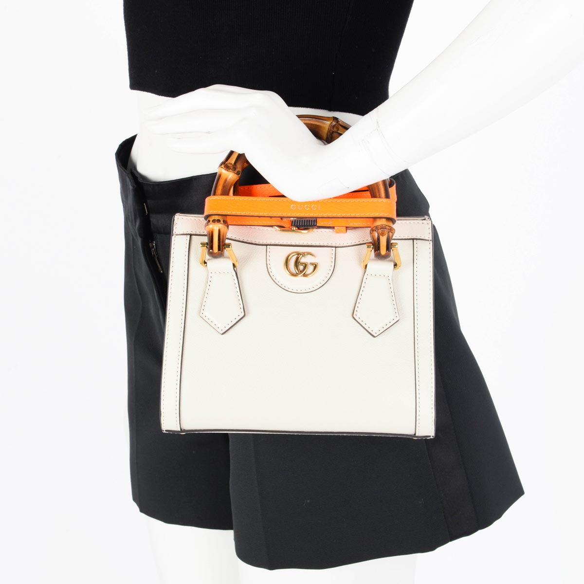 Gucci White Calfskin Diana Mini Tote