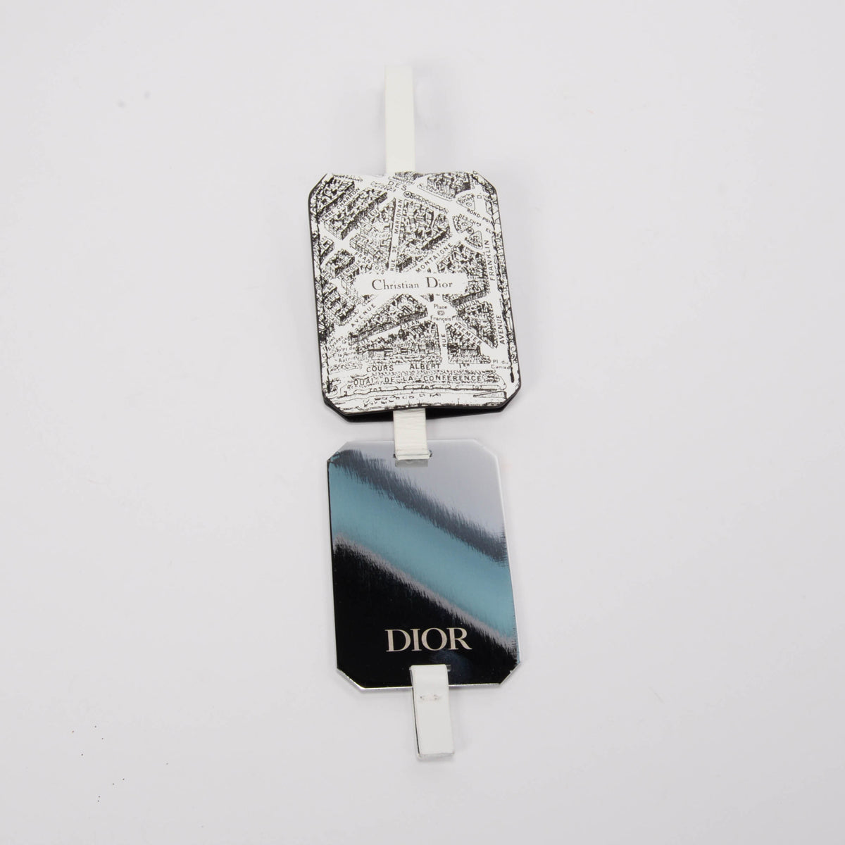 Dior Black & White Leather Plan De Paris Luggage Tag