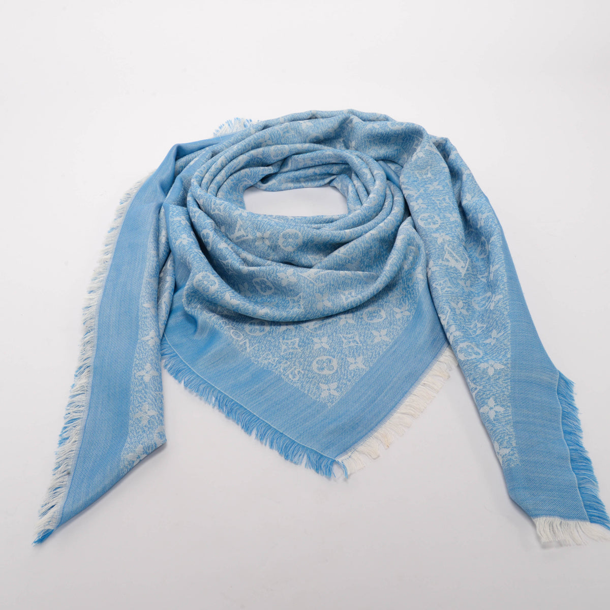 Louis Vuitton Blue Silk & Wool Monogram Shawl