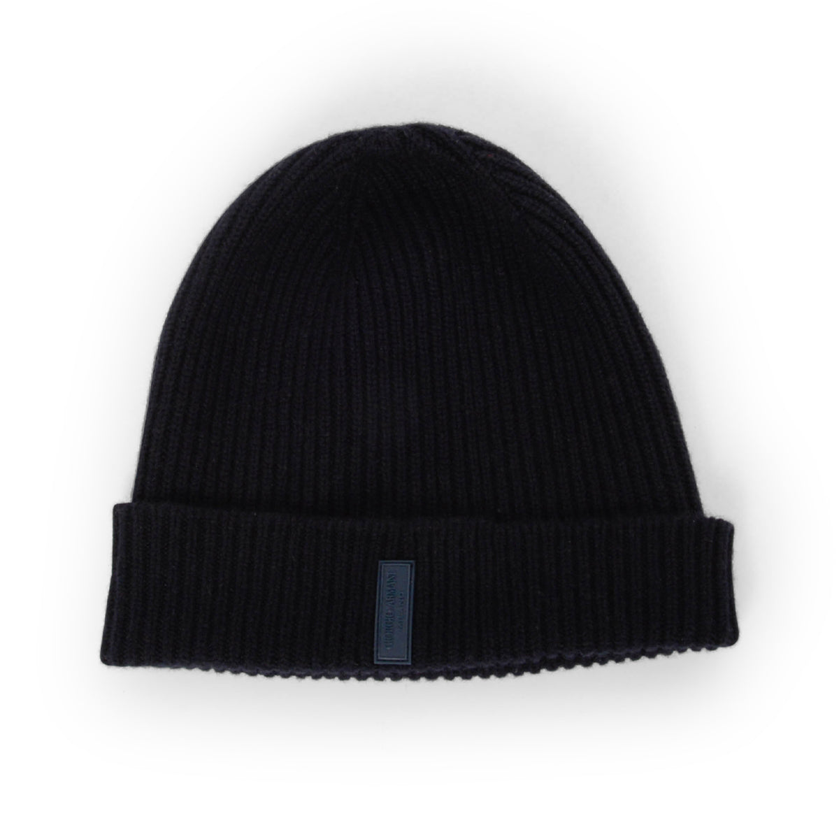 Giorgio Armani Navy Cashmere Logo Patch Beanie