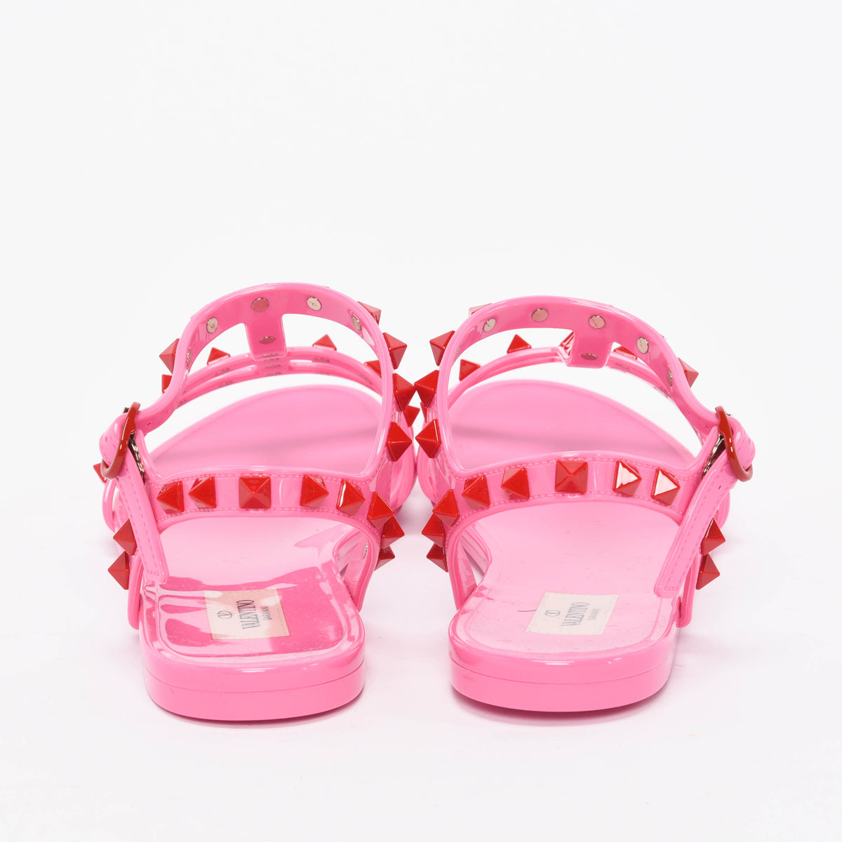 Valentino Pink & Red Rubber Rockstud Jelly Sandals 39