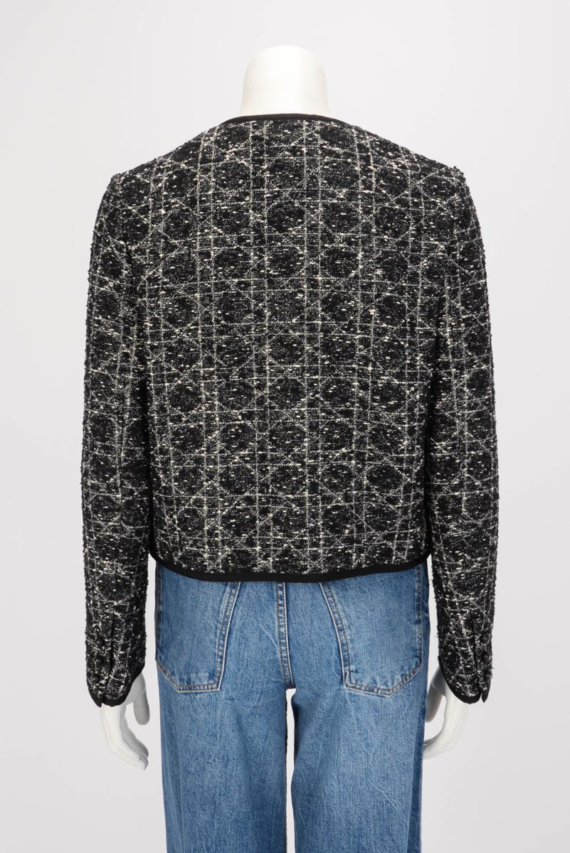 Dior Black Tweed Macrocannage Cropped Jacket FR 38