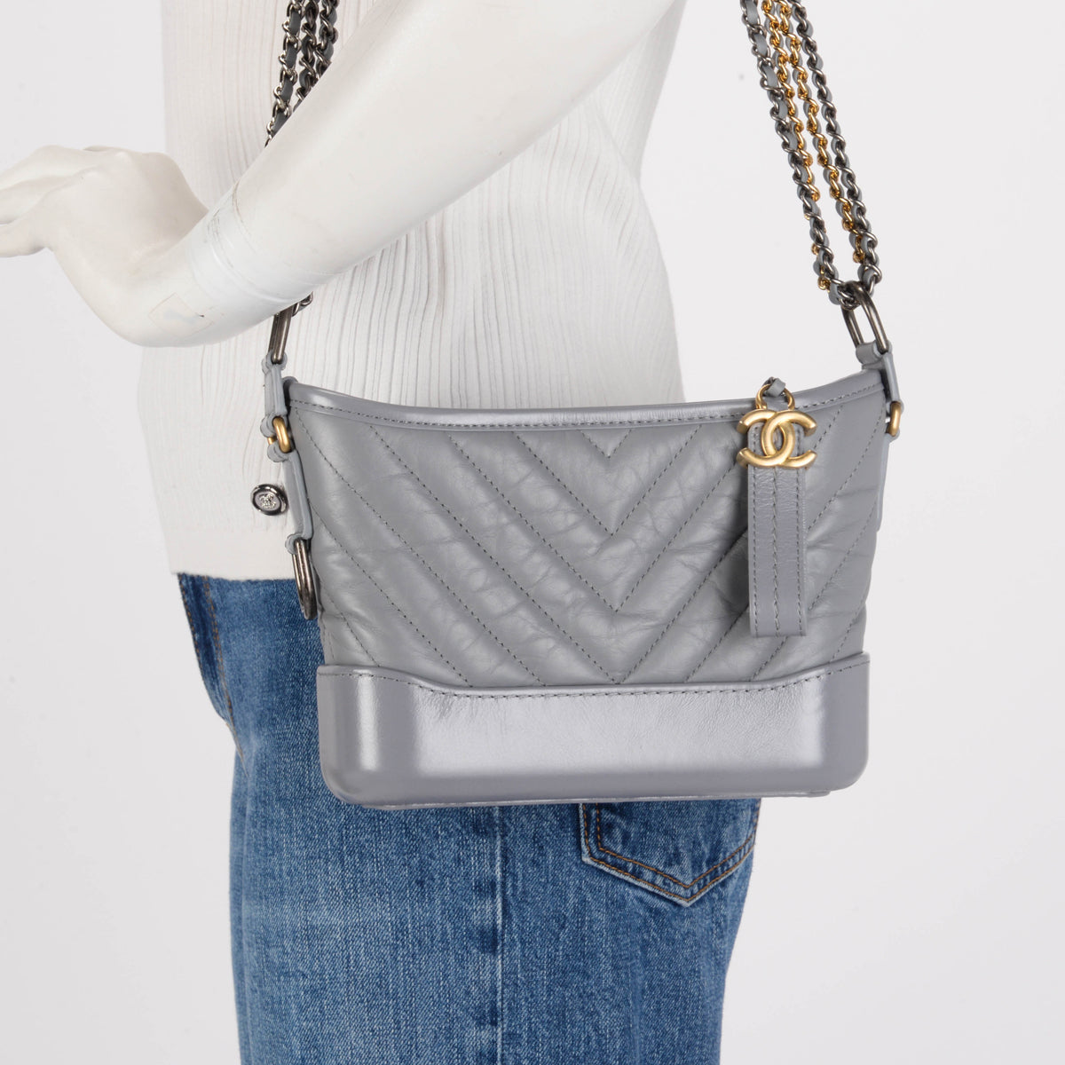 Chanel Grey Aged Calfskin Small Gabrielle Bag