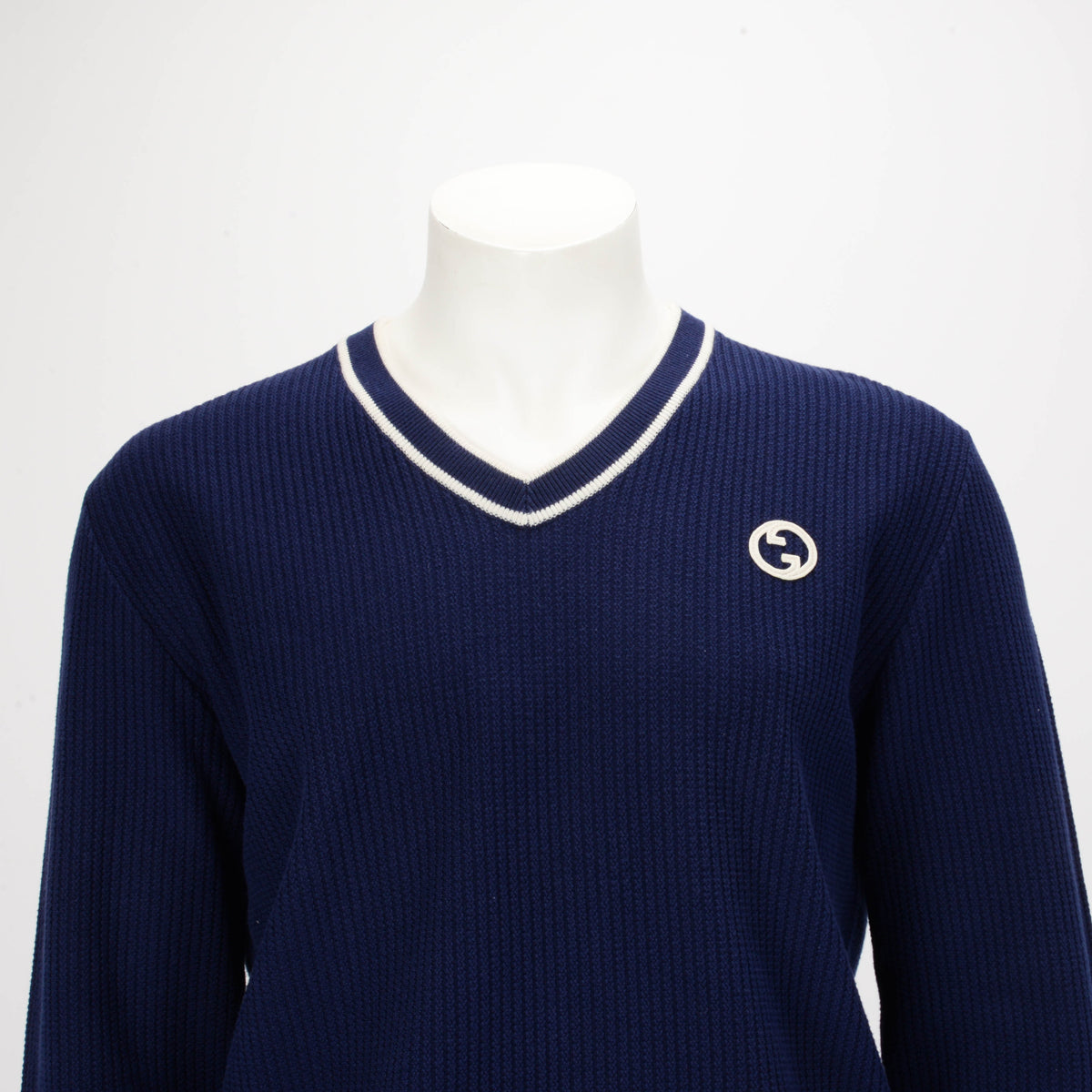 Gucci Navy Knitted GG Logo Patch Sweater L