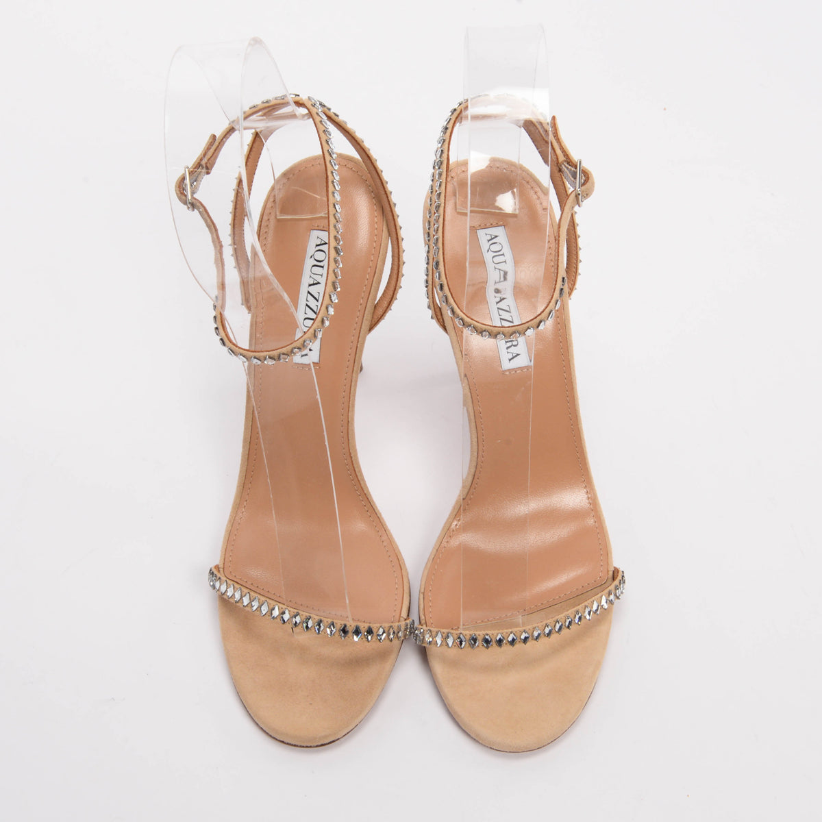 Aquazzura Nude Suede Olie Crystal Sandals 39