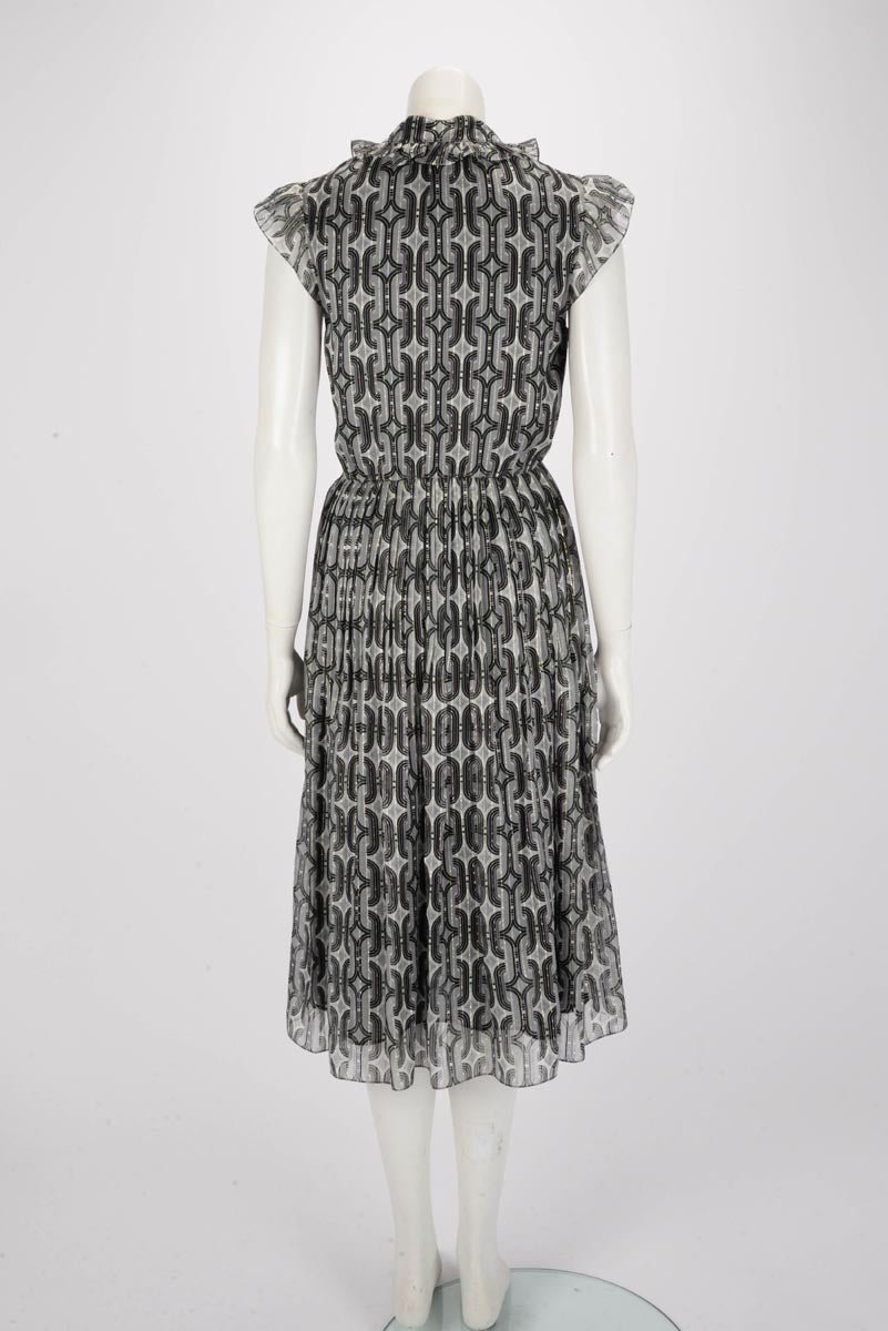 Celine Grey Silk Geometric Pattern Pleated Dress FR 36