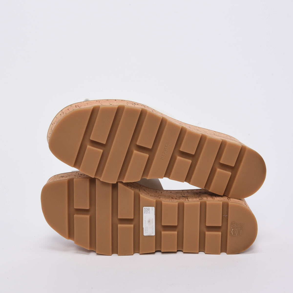 Hermes White Calfskin & Cork Eze 30 Wedges 40