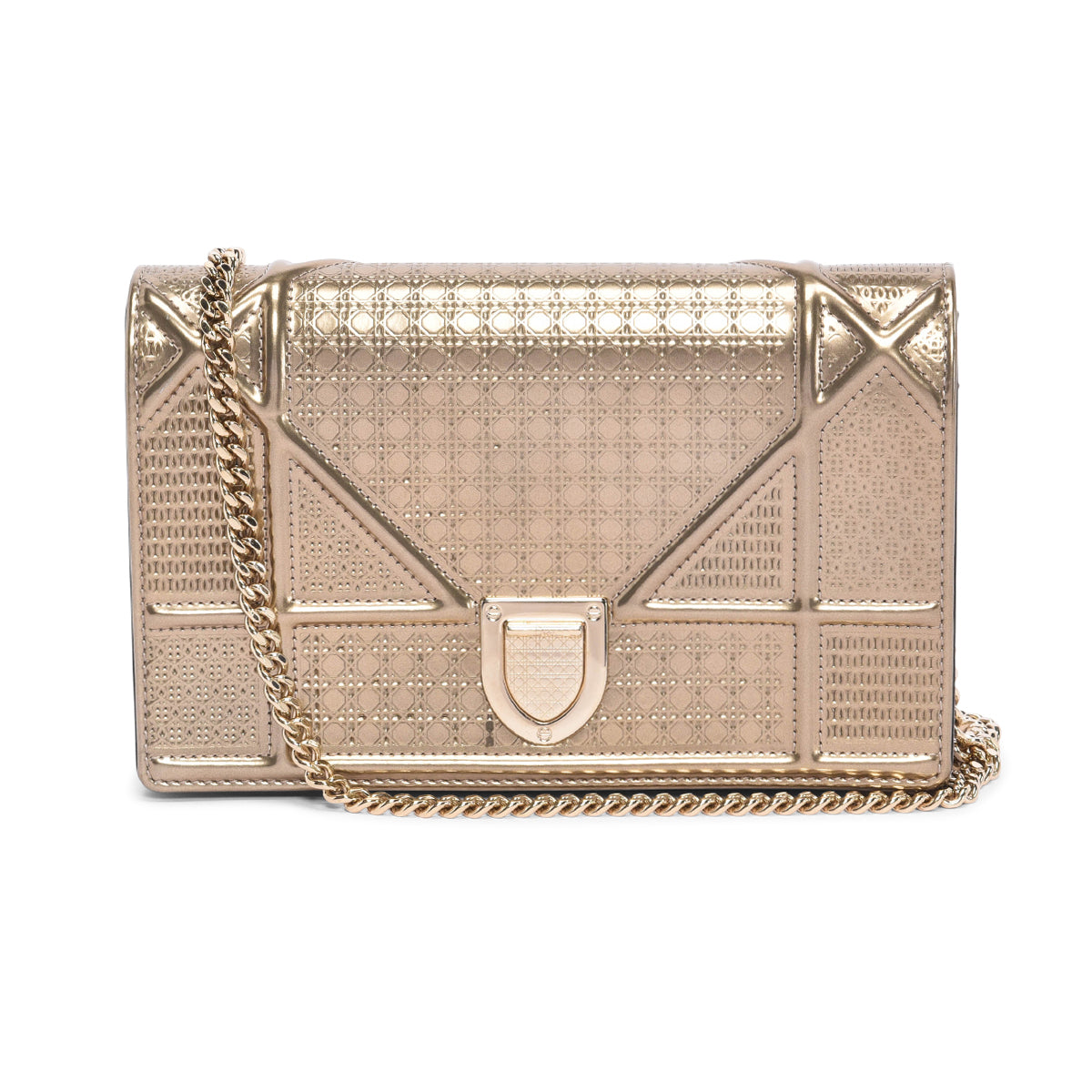 Dior Metallic Gold Micro Cannage Diorama Clutch