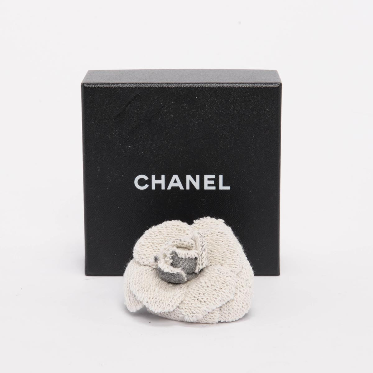 Chanel Grey Fleece Camellia Brooch