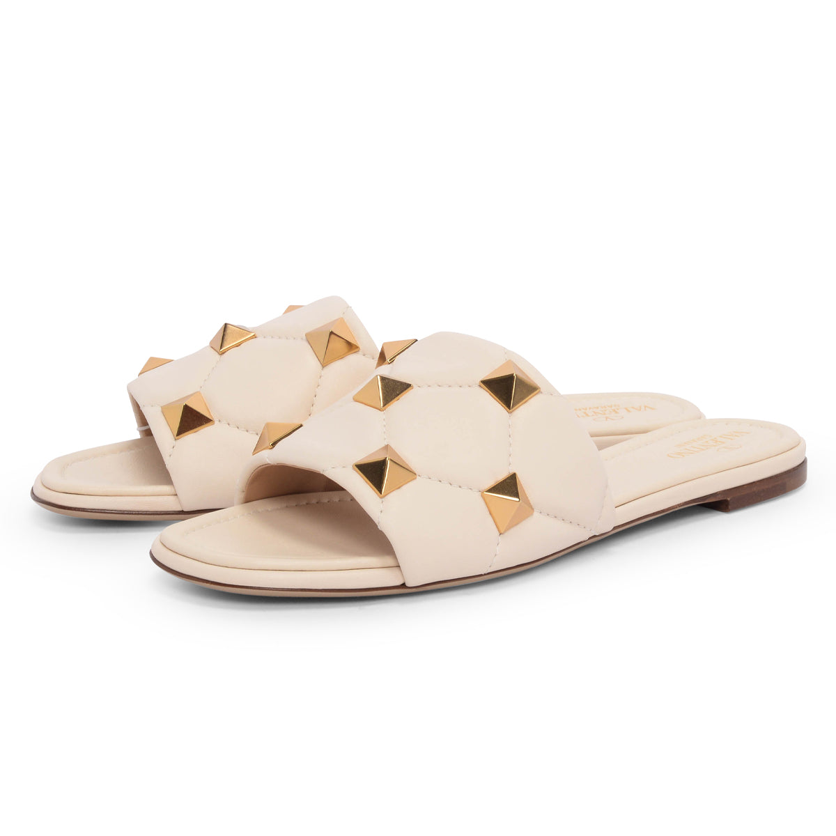 Valentino Ivory Calfskin Roman Stud Flat Slides 40.5