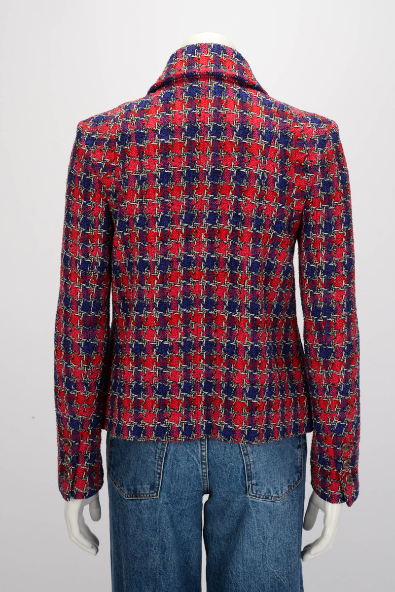 Chanel Pink & Purple Houndstooth Tweed Jacket FR 38