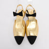 Chanel Gold Metallic Leather Cap Toe Bow Flats 38 - Blue Spinach
