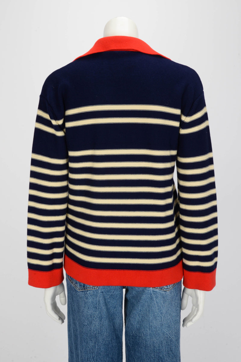 Gucci Red & Blue Striped Cotton Sailor Collar Sweater XS