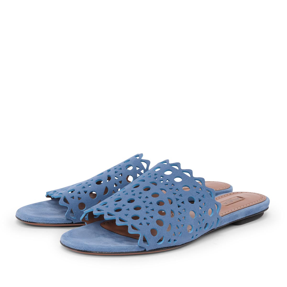 Alaia Blue Suede Laser Cut Vienne Sandals 38