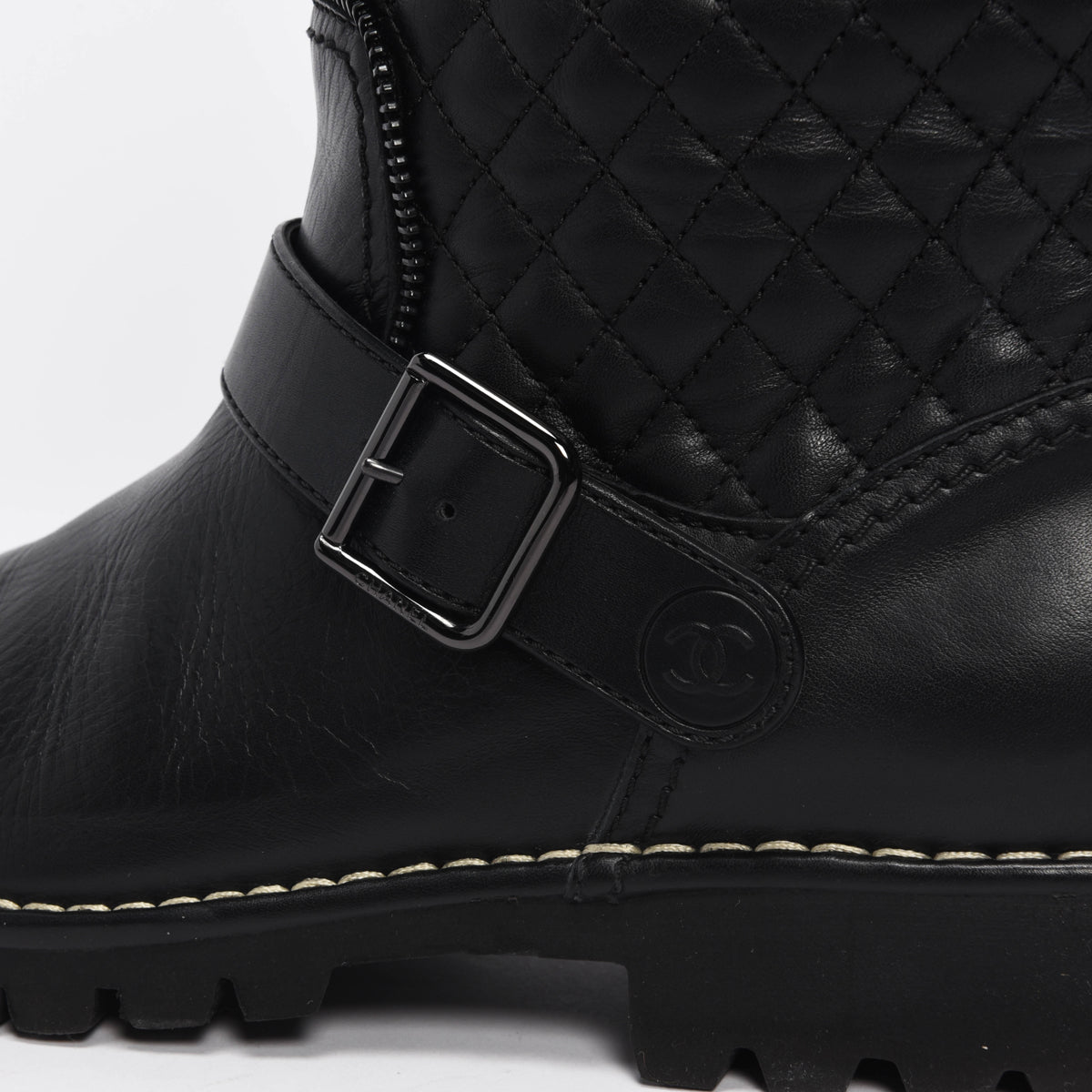 Chanel Black Quilted Calfskin Biker Boots 40