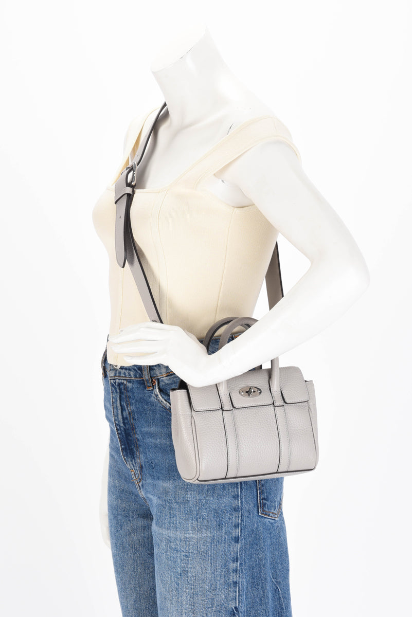 Mulberry Pale Grey Heavy Grain Mini Bayswater Tote