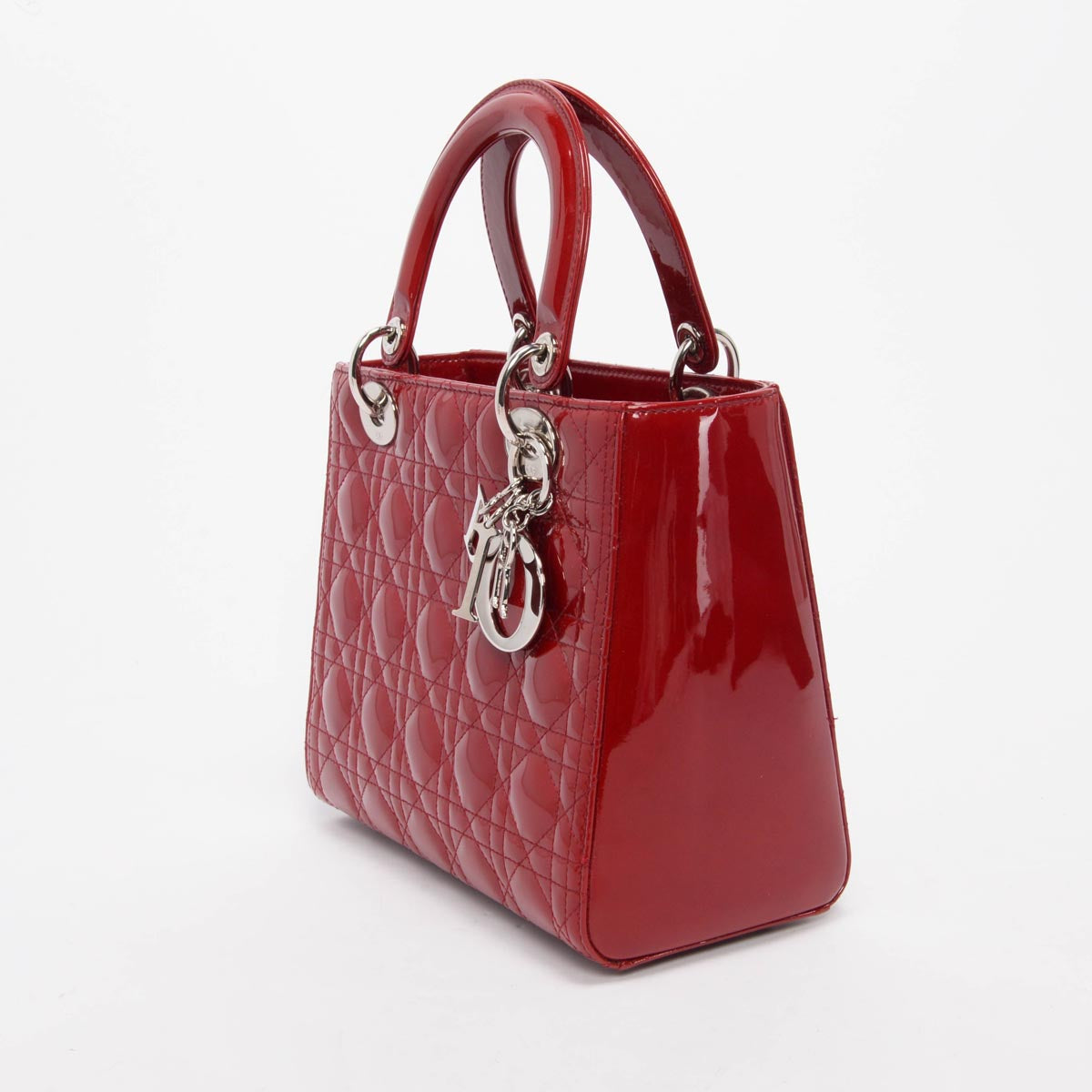 Dior Red Cannage Patent Medium Lady Dior Bag