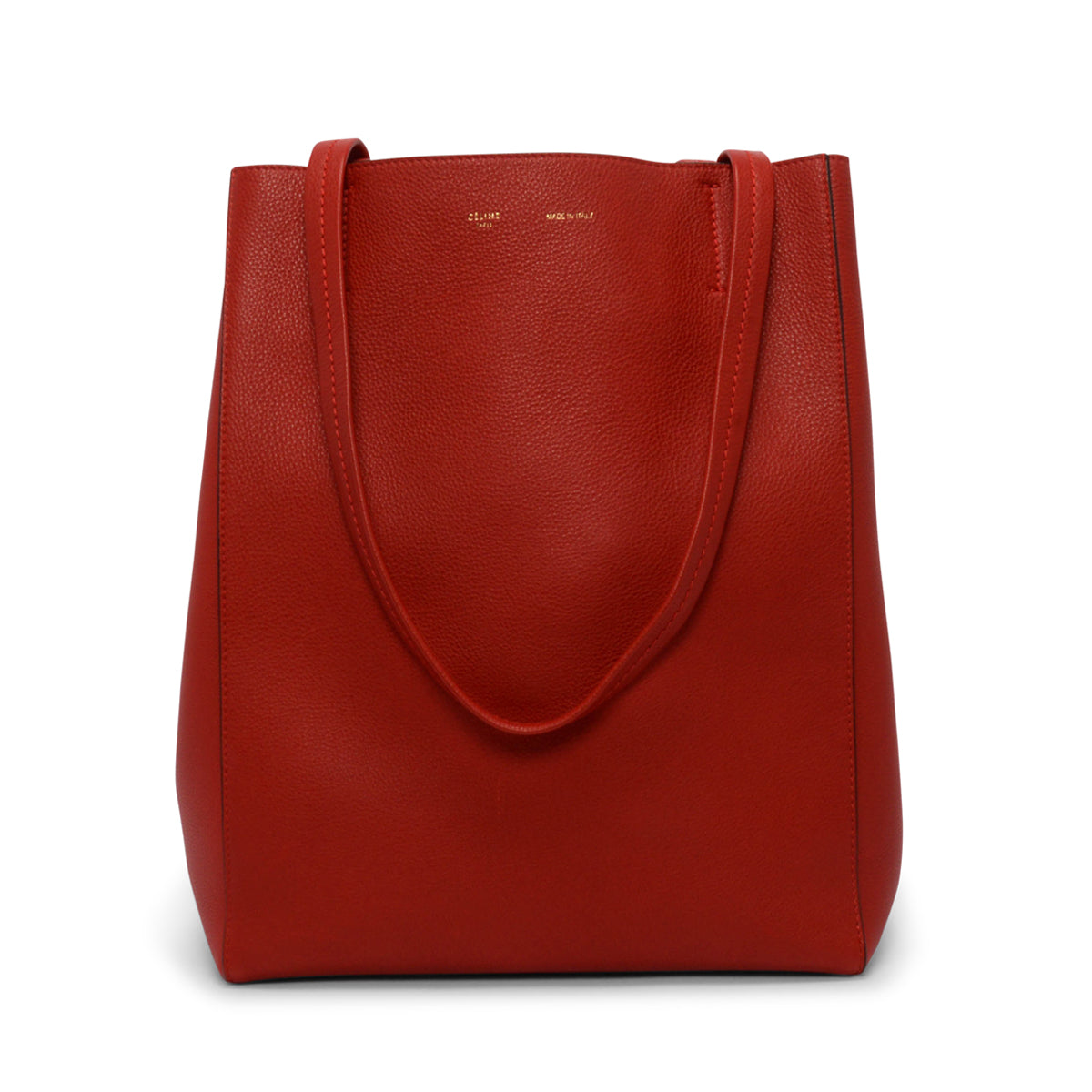 Celine Red Grained Calfskin Vertical Cabas Tote
