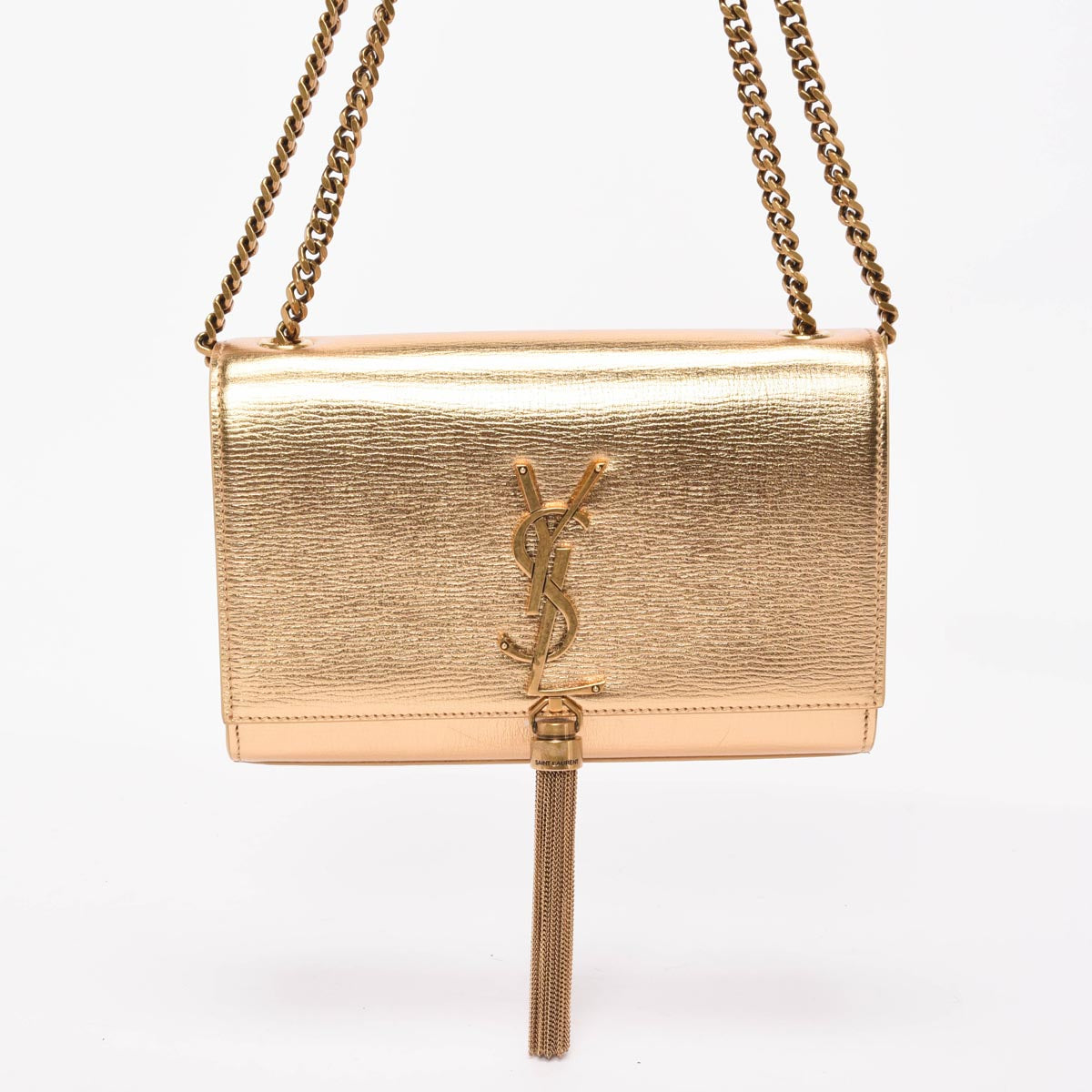Saint Laurent Gold Metallic Calfskin Small Kate Tassel Bag