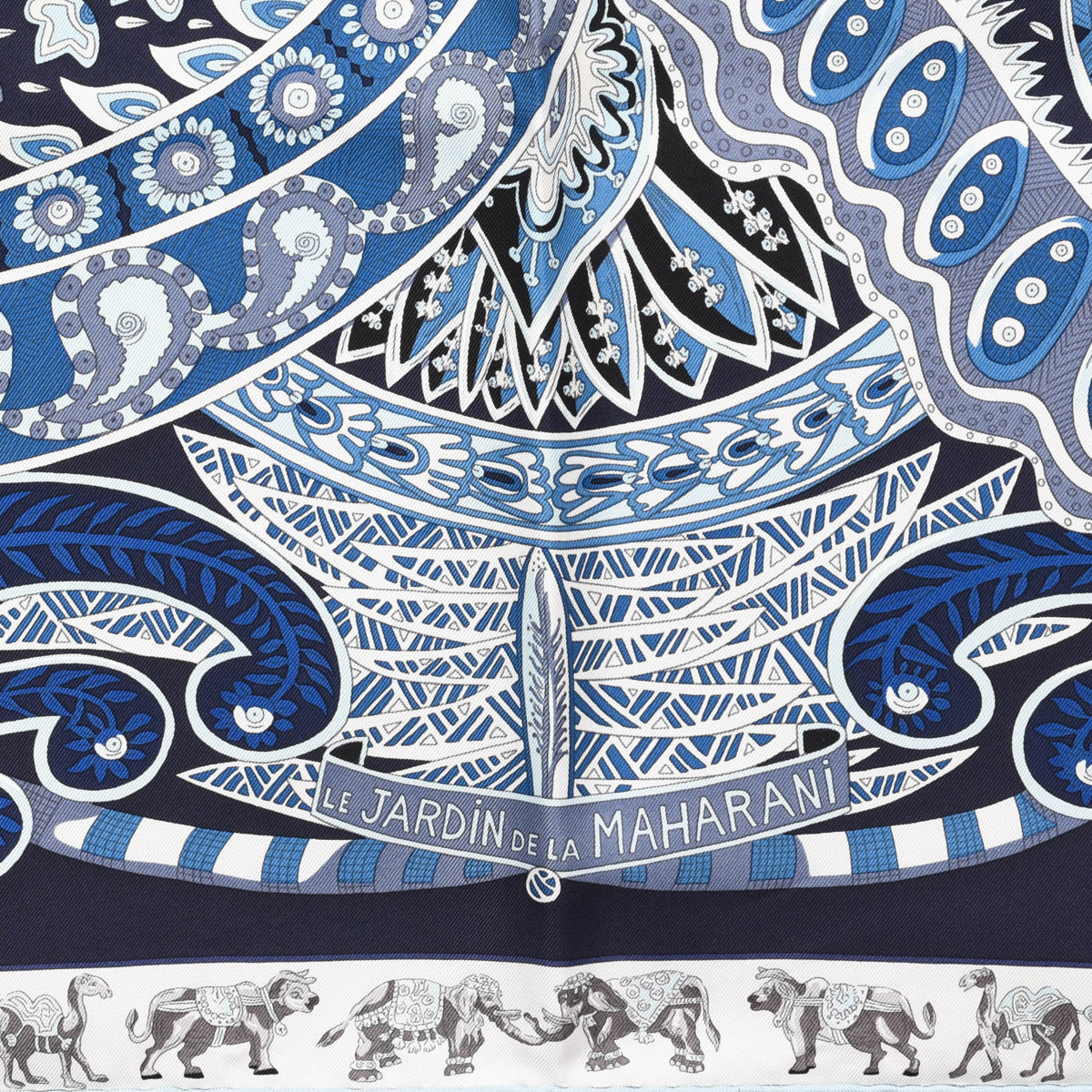 Hermes Blue Silk Le Jardin De La Maharani Scarf