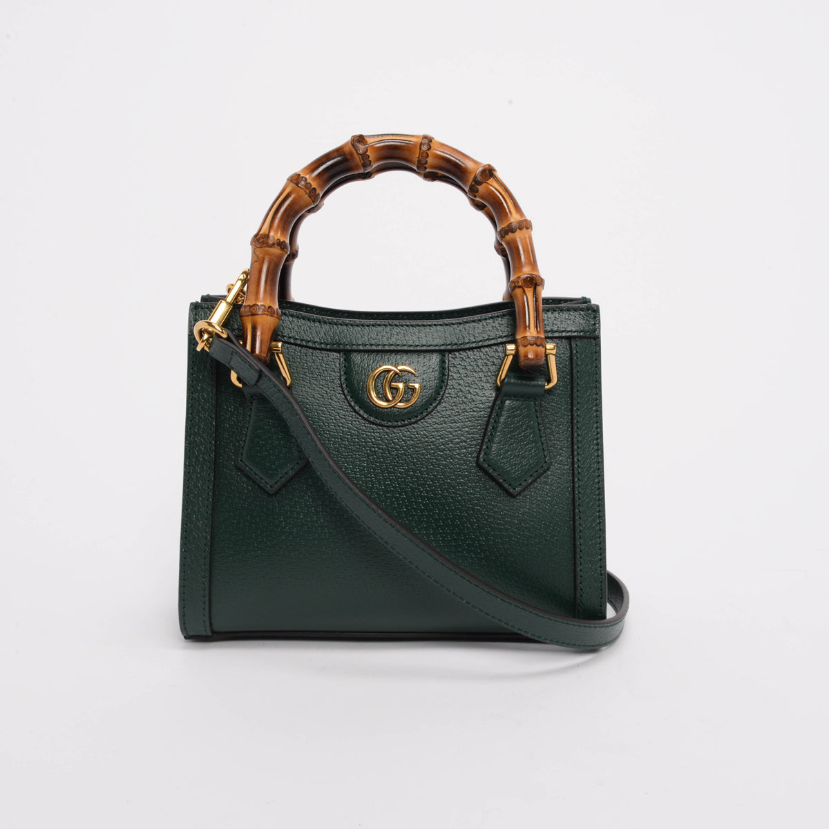 Gucci Dark Green Grained Calfskin Mini Diana Tote