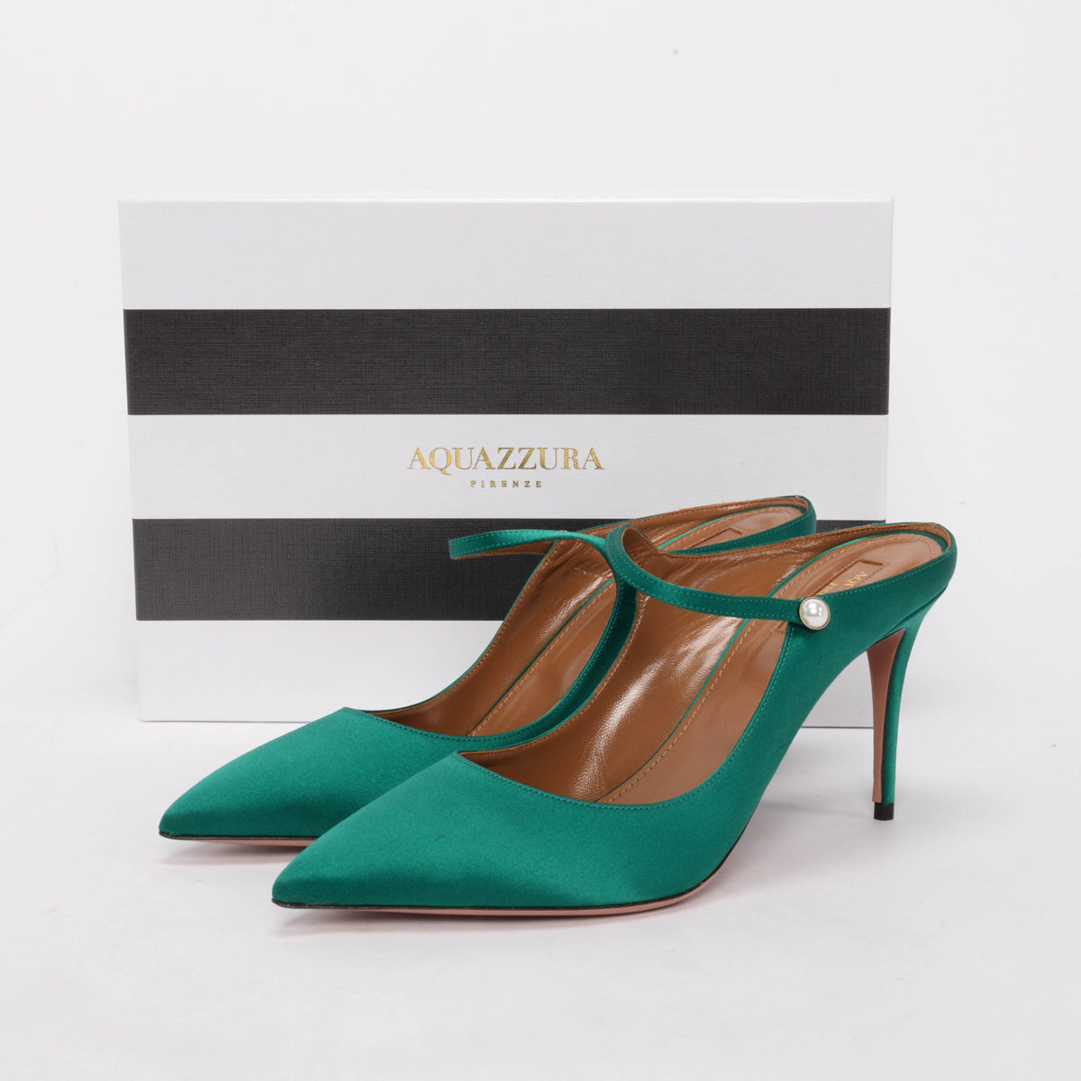 Aquazzura Emerald Green Satin Nolita Mules 41