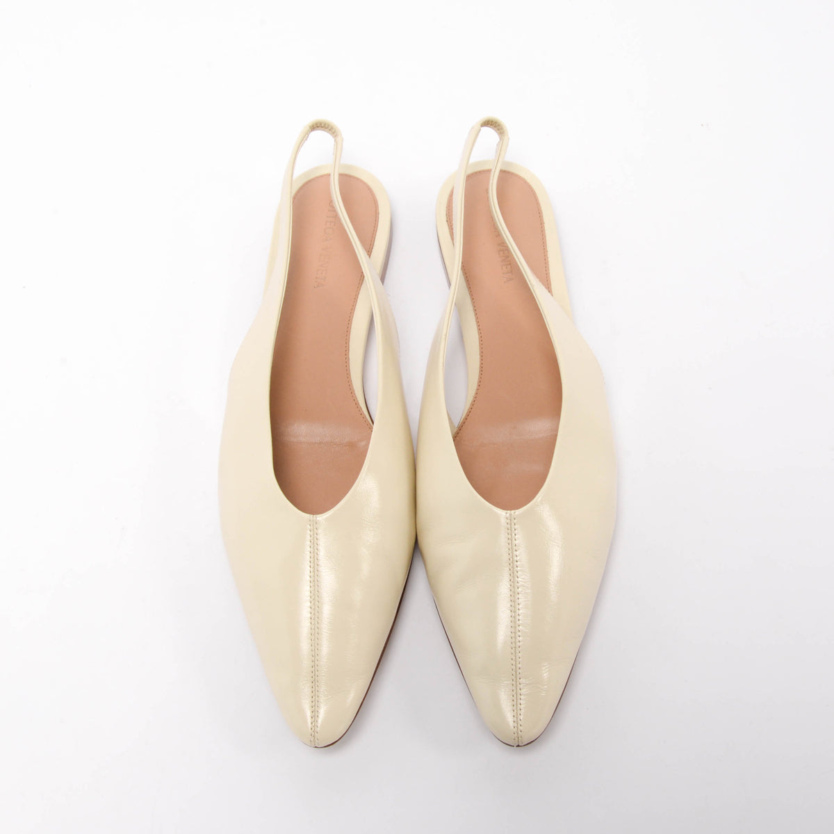 Bottega Veneta Ivory Shiny Calfskin Sofia Slingback Flats 41
