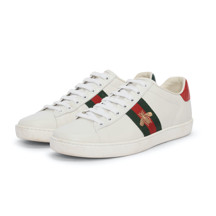 Gucci White Leather Bee Embroidered Ace Sneakers 38