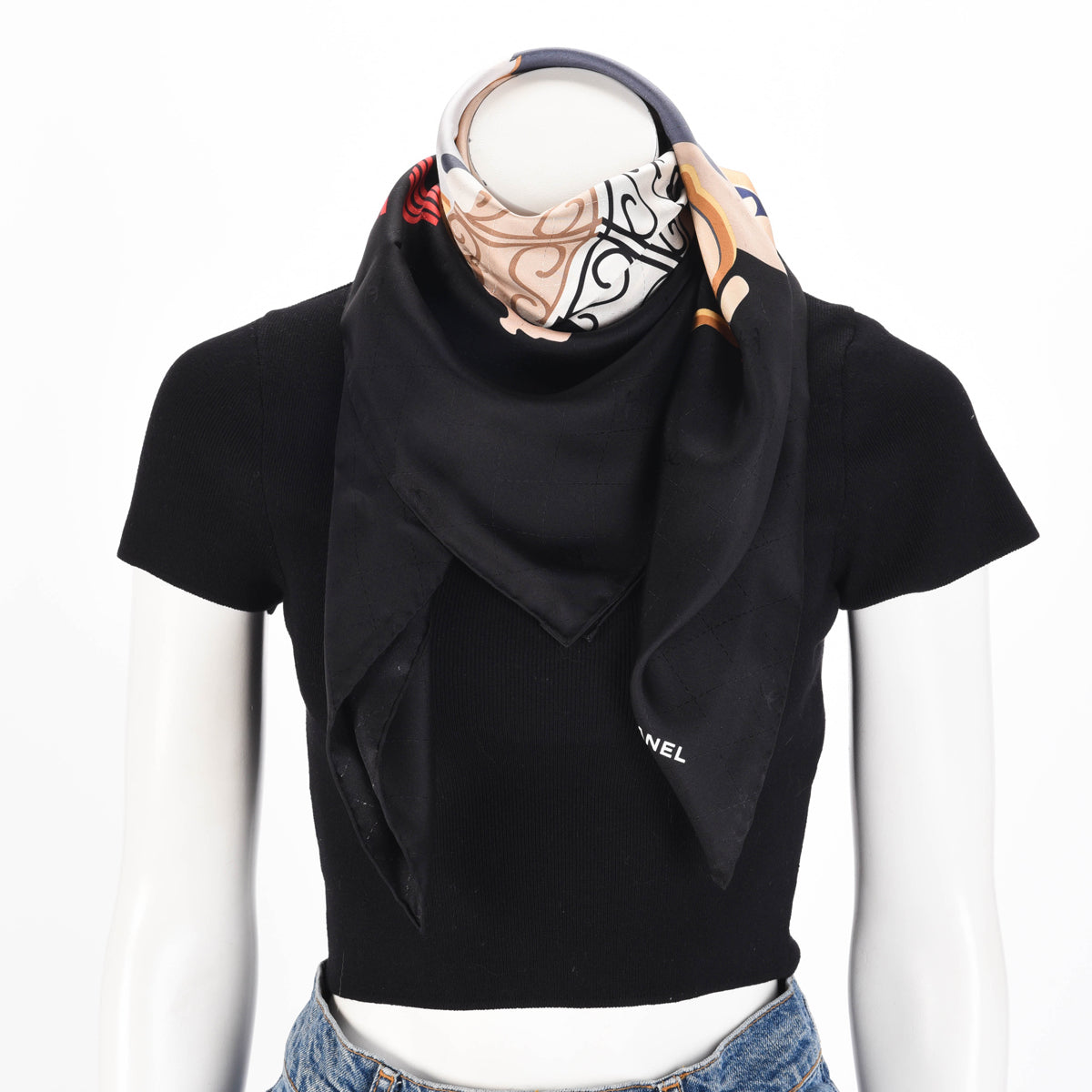 Chanel Black Printed Silk Parisian Apartment Scarf
