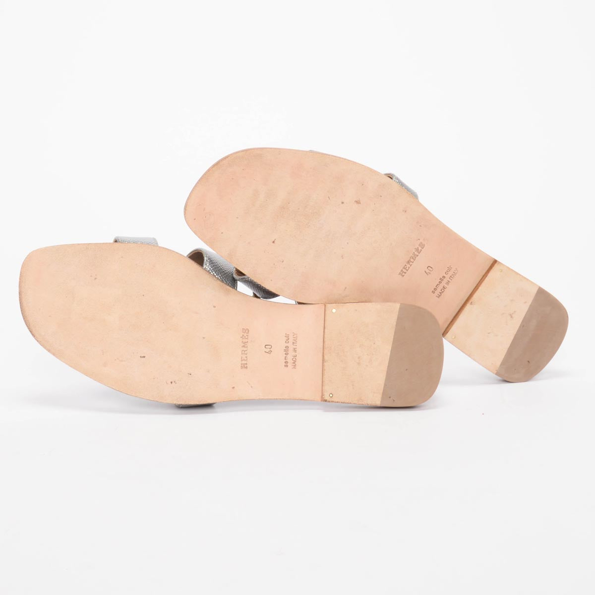 Hermes Silver Epsom Oran Sandals 40