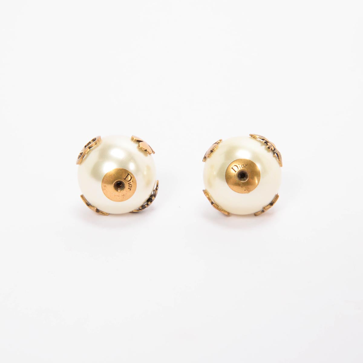 Dior Gold Tone Pearl Tribale Lucky Charm Earrings