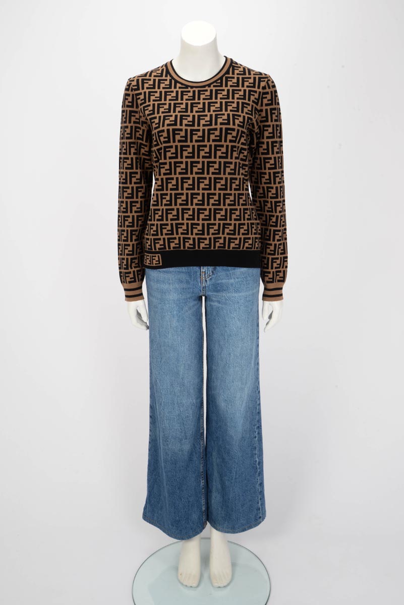 Fendi Tobacco Knit FF Motif Sweater IT 46