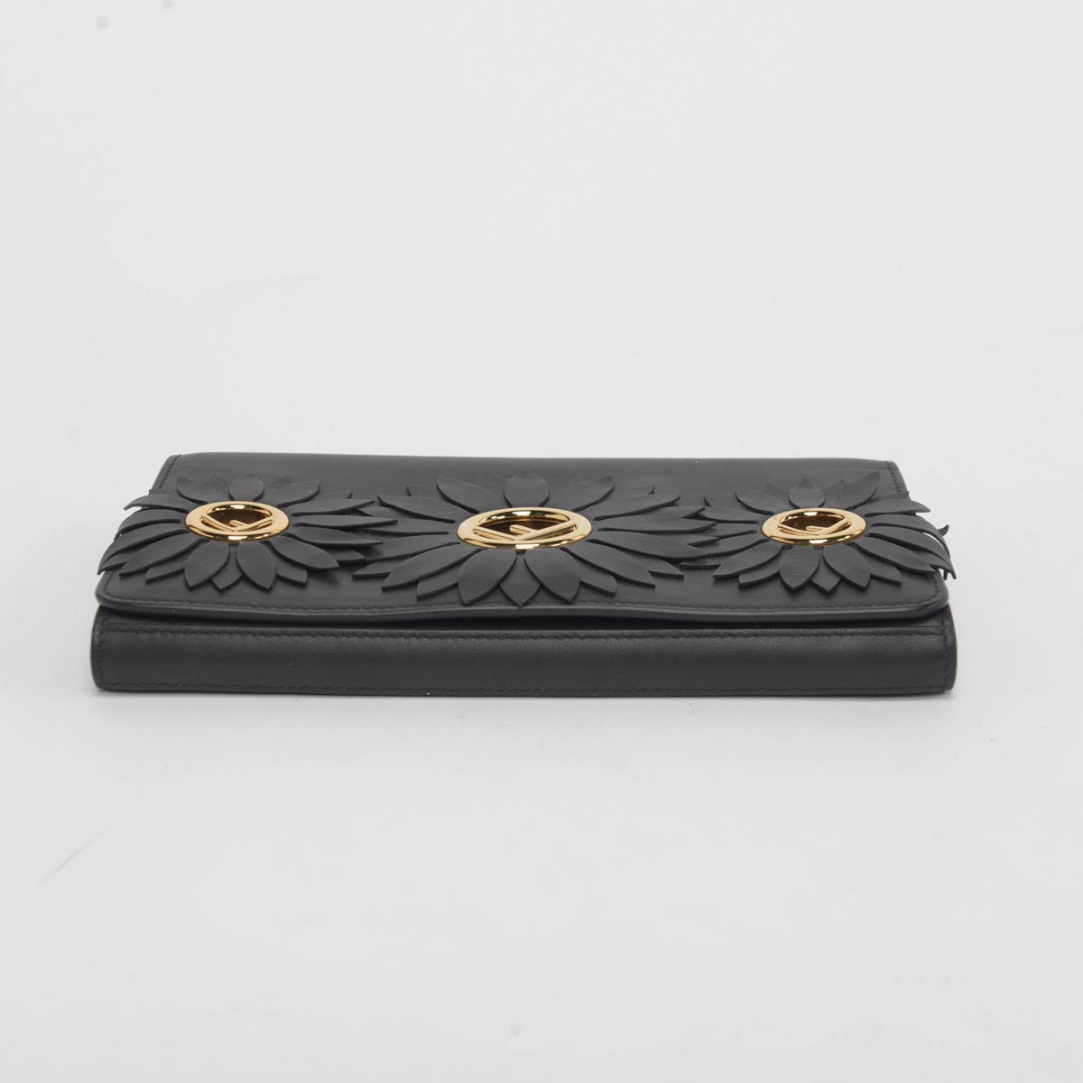 Fendi Black Calfskin F Is Fendi Embellished Clutch