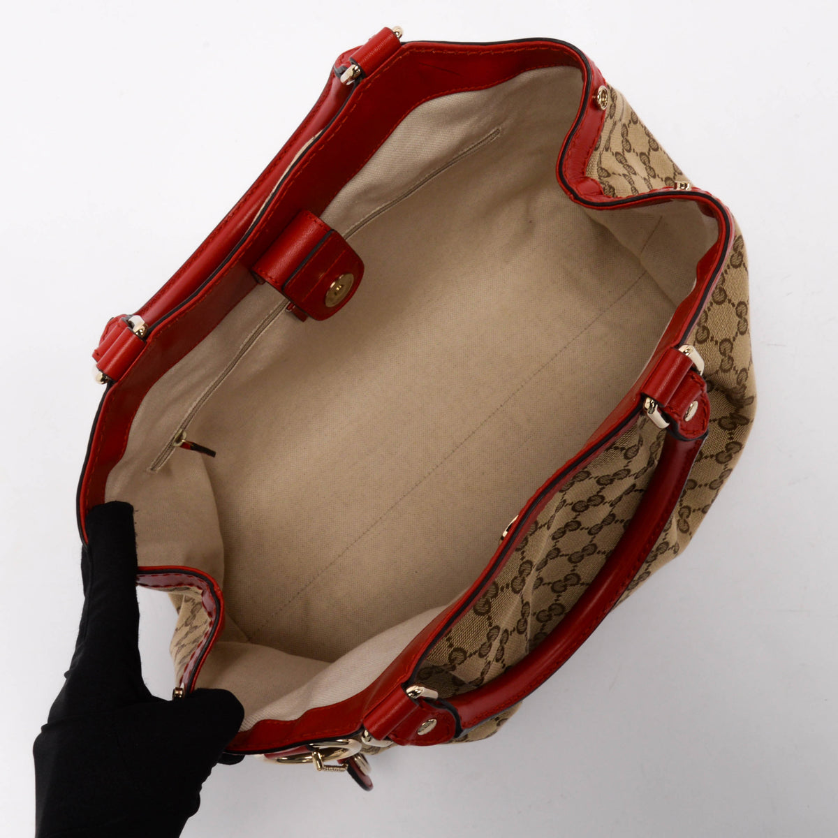 Gucci Beige & Red GG Canvas Sukey Tote