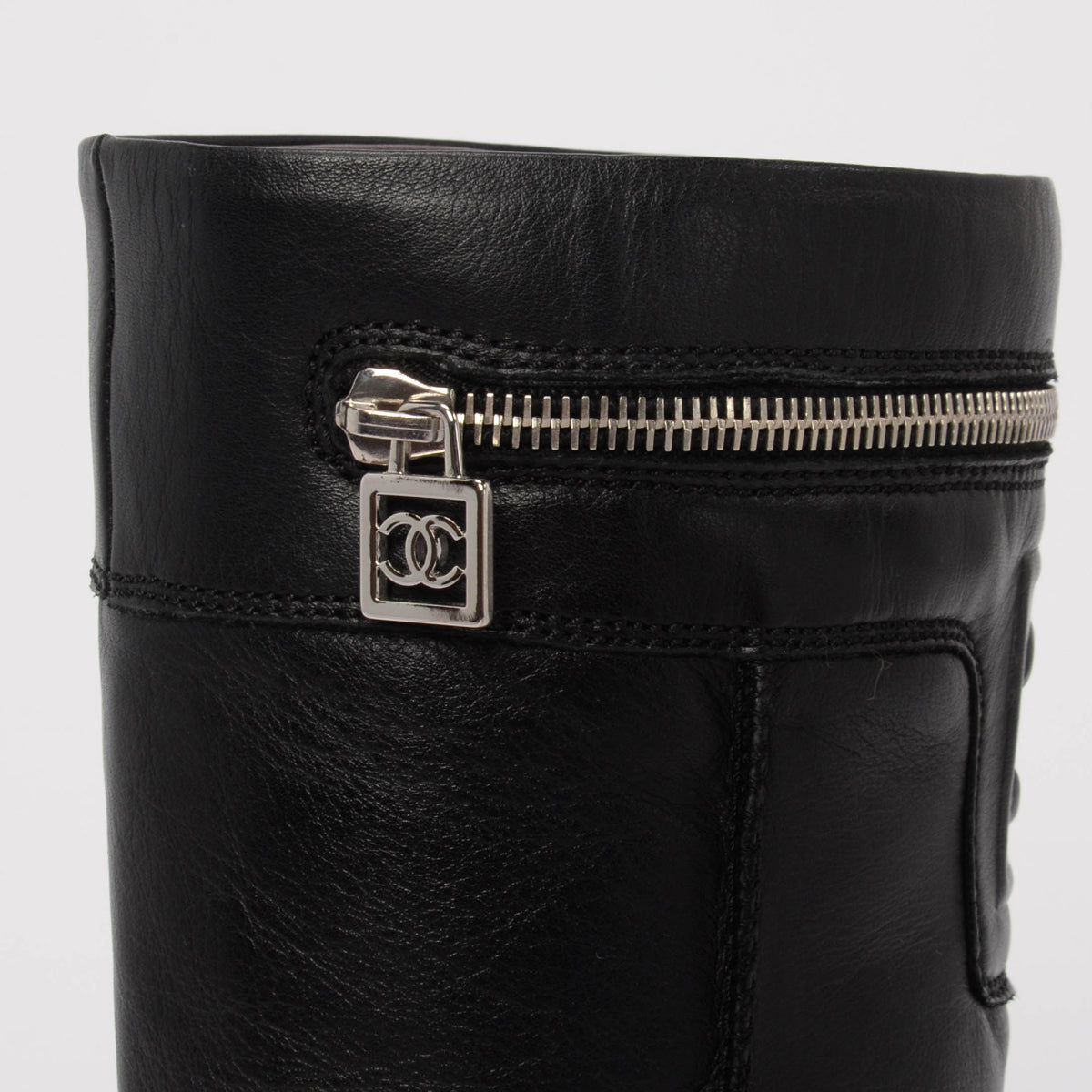 Chanel Black Calfskin Motorcycle Zipper Boots 36