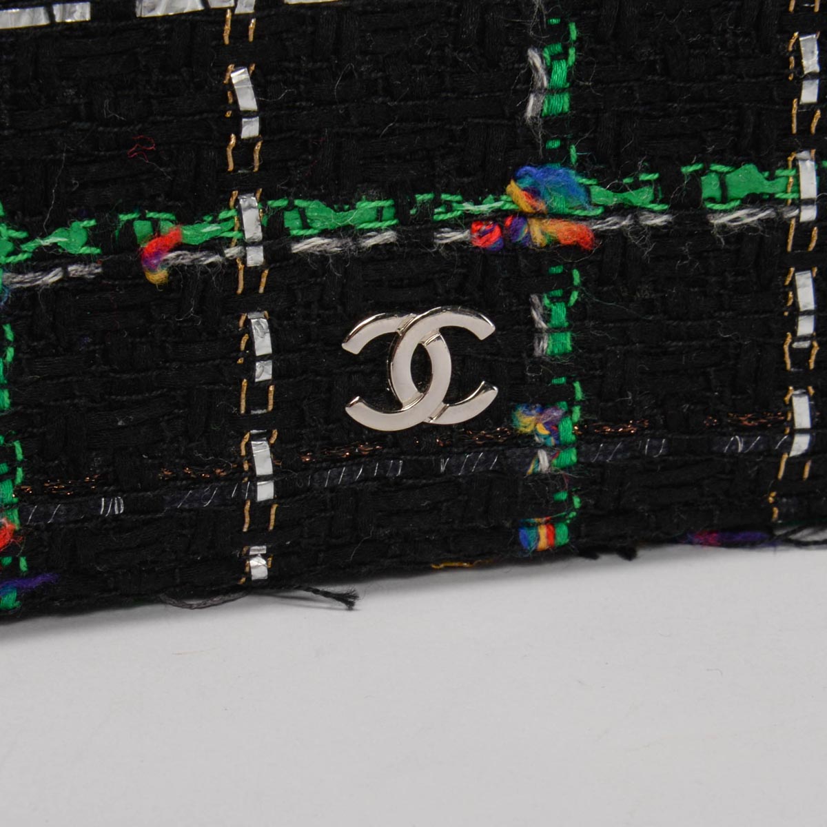 Chanel Black & Green Tweed Frayed Robot Wallet on Chain
