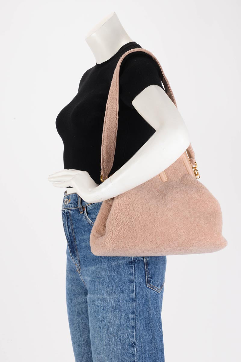 Fendi Rosa Plaster Shearling Medium Fendi First Clutch