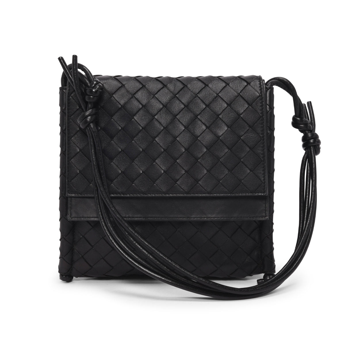 Bottega Veneta Black Intrecciato Small BV Fold Bag