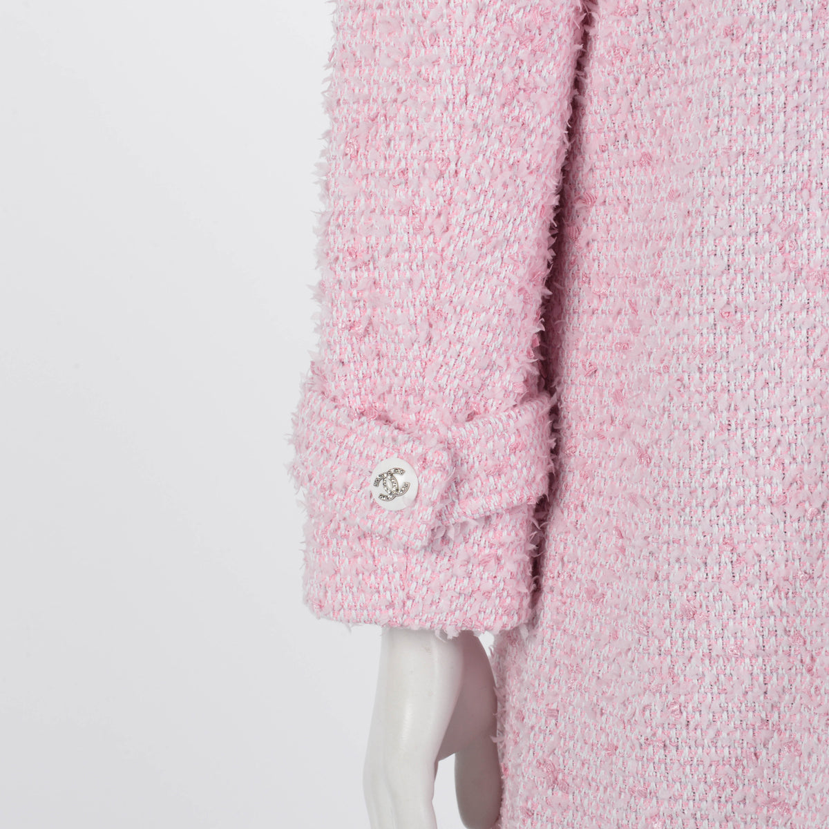 Chanel Pink Fantasy Tweed Collarless Jacket FR 38