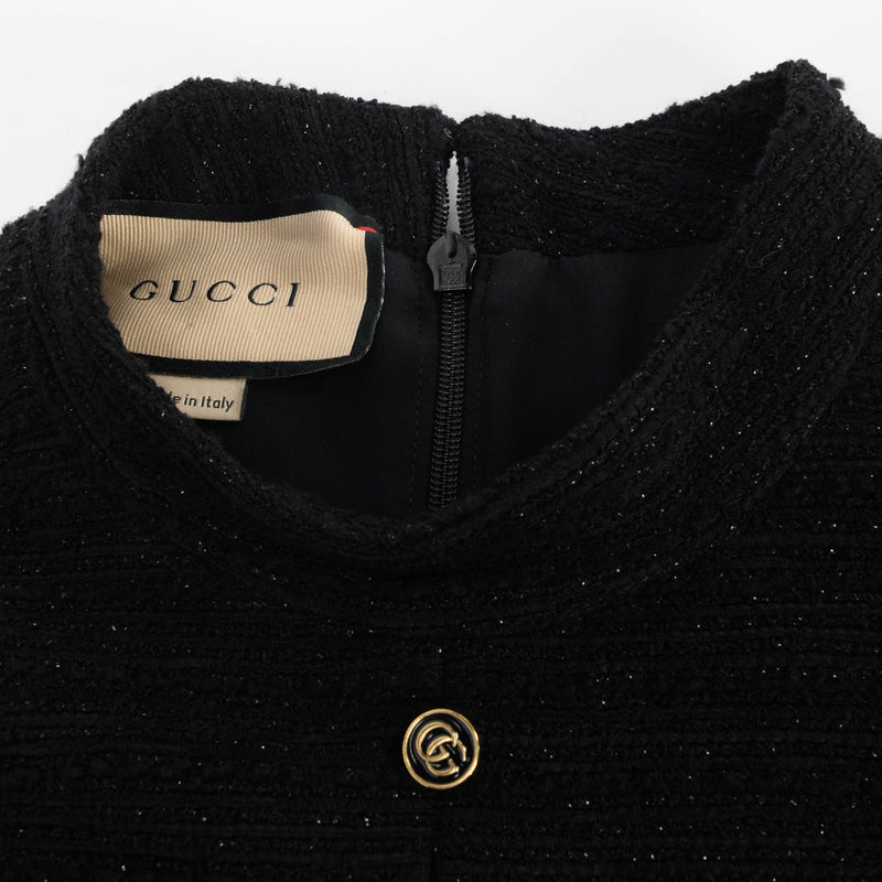 Gucci Black Lurex Tweed Box Pleat Dress IT 42 - Blue Spinach