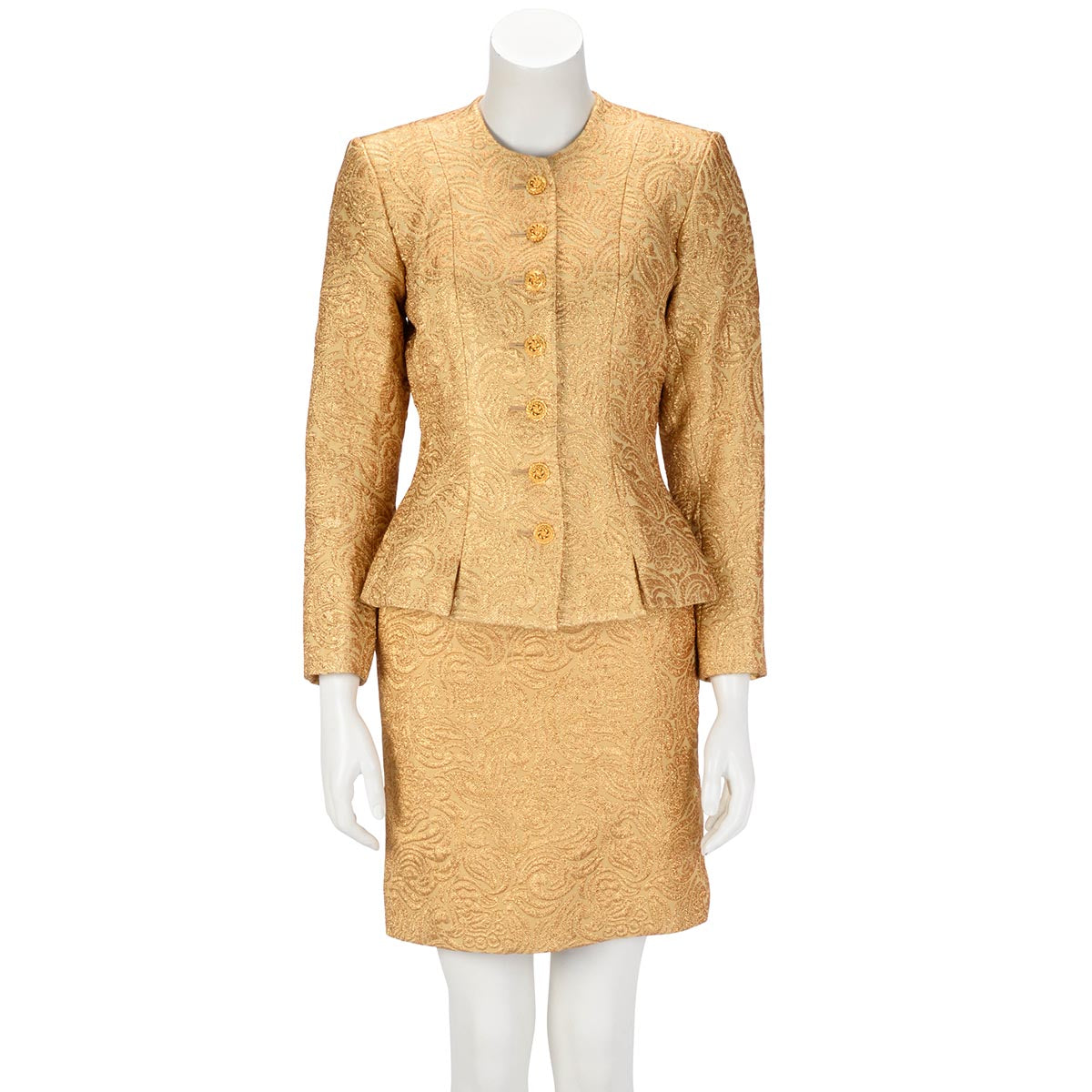 Yves Saint Laurent Gold Jacquard Brocade Skirt Suit