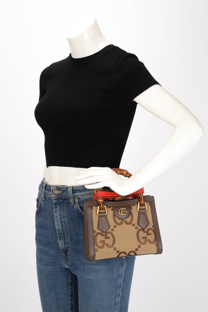Gucci Brown Textured Dollar Calfskin Jumbo GG Mini Diana Bag