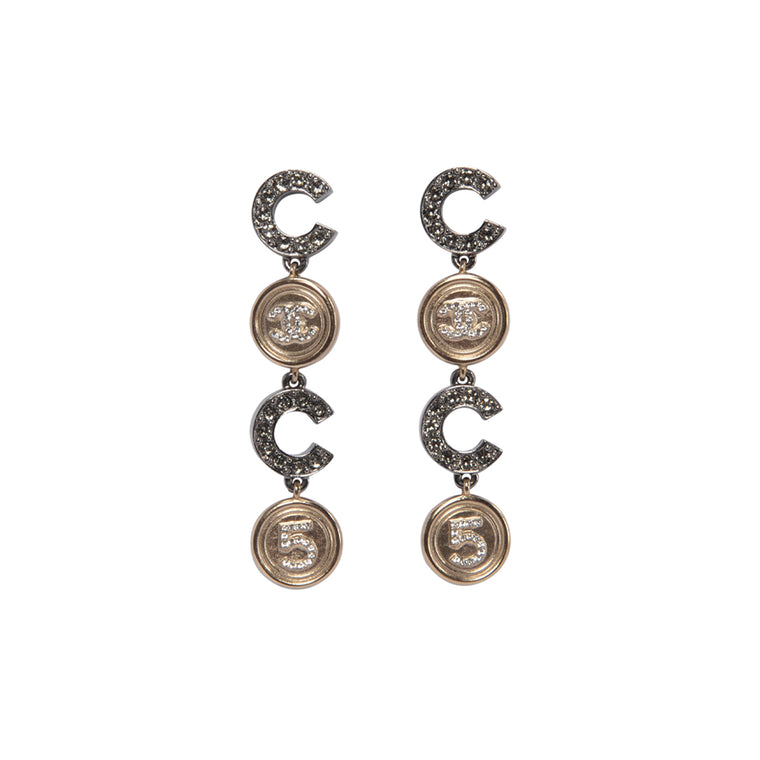Chanel Gold & Silver Crystal Coco Drop Earrings