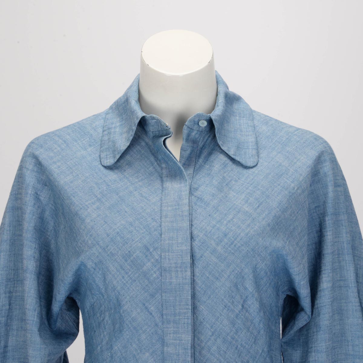 Chloe Chambray Cotton Crochet Trim Shirt  FR 34