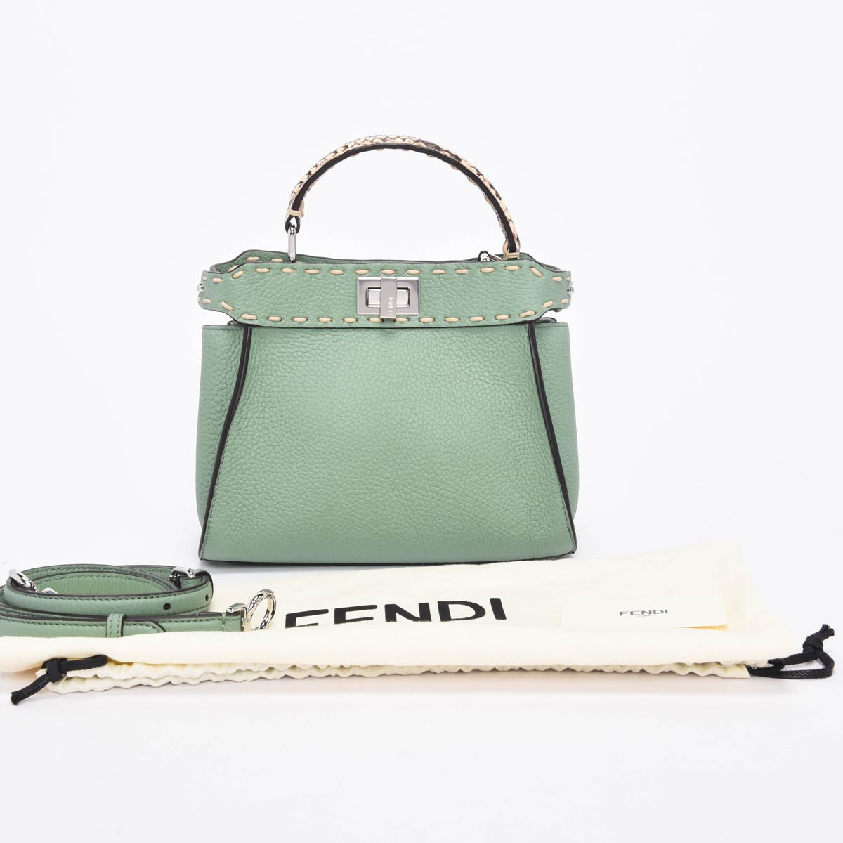 Fendi Mint Selleria Calfskin & Snakeskin Peekaboo Mini Bag